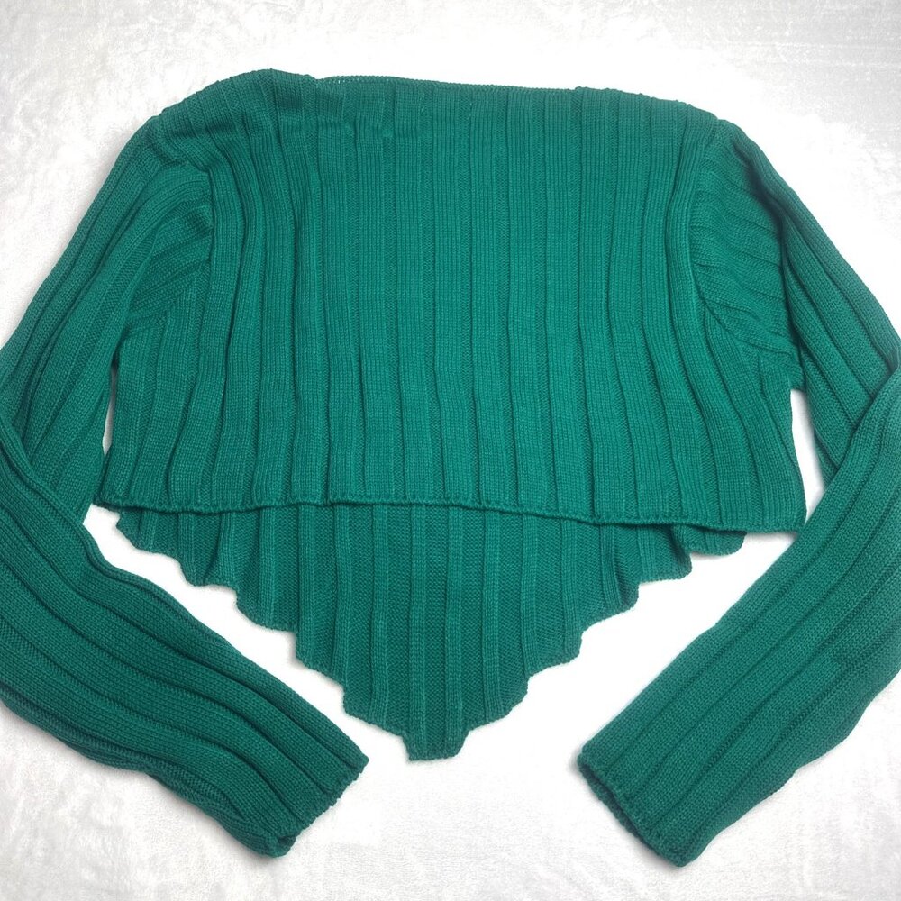 NWT~Pretty Little Thing  Sz XL Cropped Cable Knit Dip Hem Sweater KELLY GREEN - Picture 13 of 16